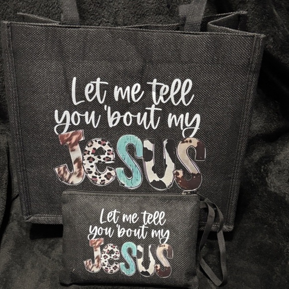 Tote bag with pencil/makeup pouch Let me tell you about my Jesus NWOT
